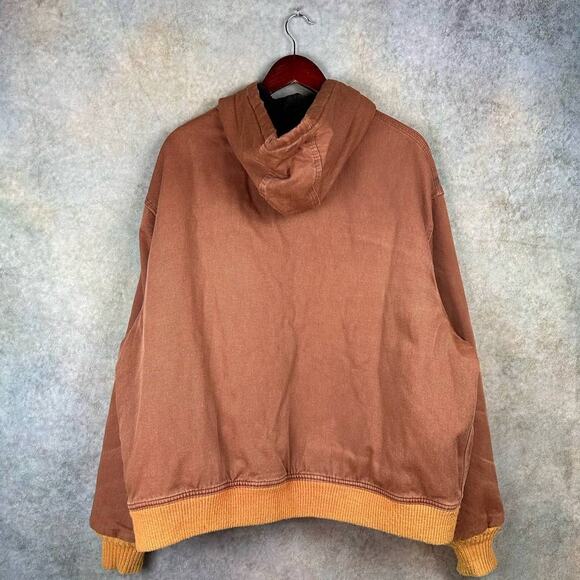 Vintage 90s Dickies Work Jacket Mens 2XL Hooded Quilted Lined Tan Brown Full Zip - Picture 3 of 9